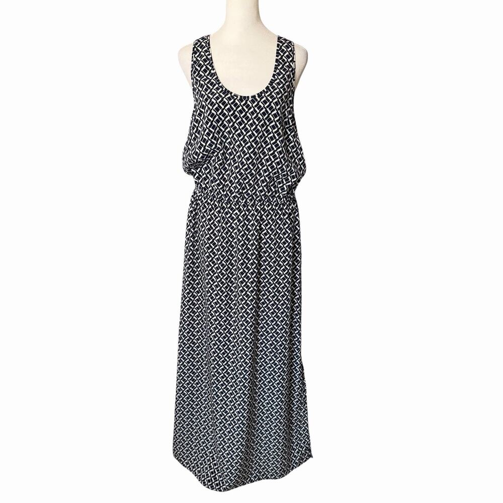 Banana Republic Womens 12 Maxi Dress Racerback Strappy Dark Blue White Printed